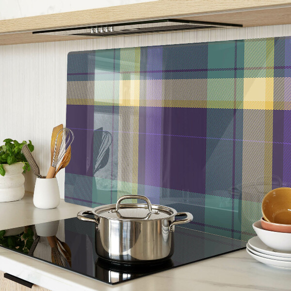 Tagliere in vetro con motivo a quadretti nei toni del viola e del verde