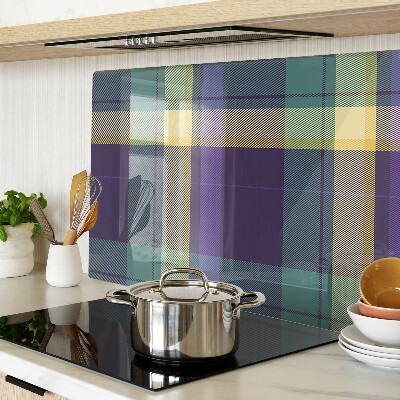 Tagliere in vetro con motivo a quadretti nei toni del viola e del verde