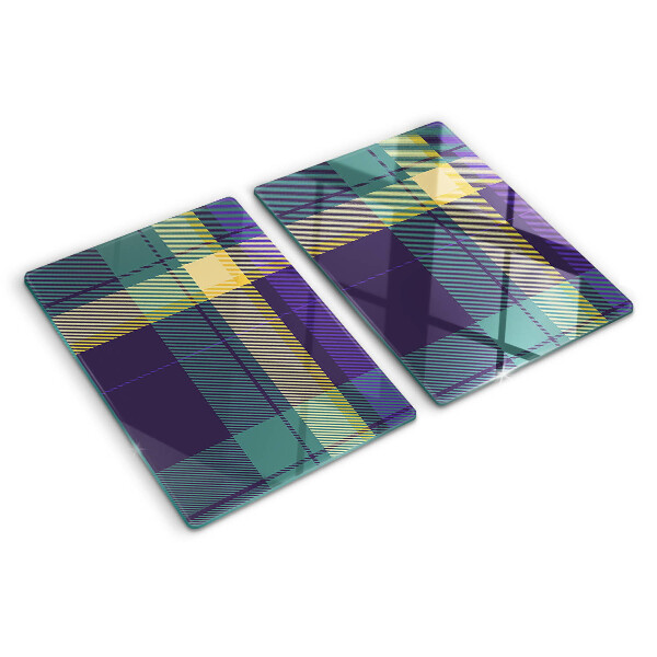 Tagliere in vetro con motivo a quadretti nei toni del viola e del verde