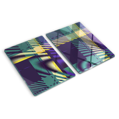 Tagliere in vetro con motivo a quadretti nei toni del viola e del verde