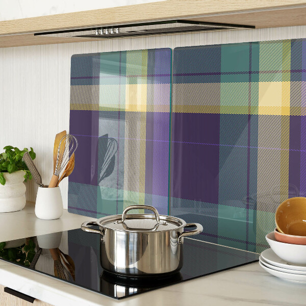 Tagliere in vetro con motivo a quadretti nei toni del viola e del verde