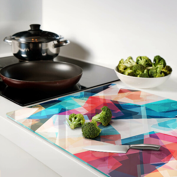 Tagliere in vetro temperato con motivi geometrici astratti in colori pastello