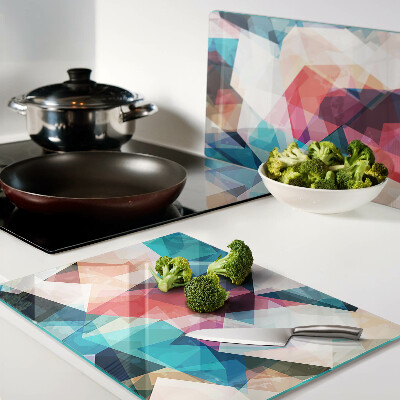 Tagliere in vetro temperato con motivi geometrici astratti in colori pastello