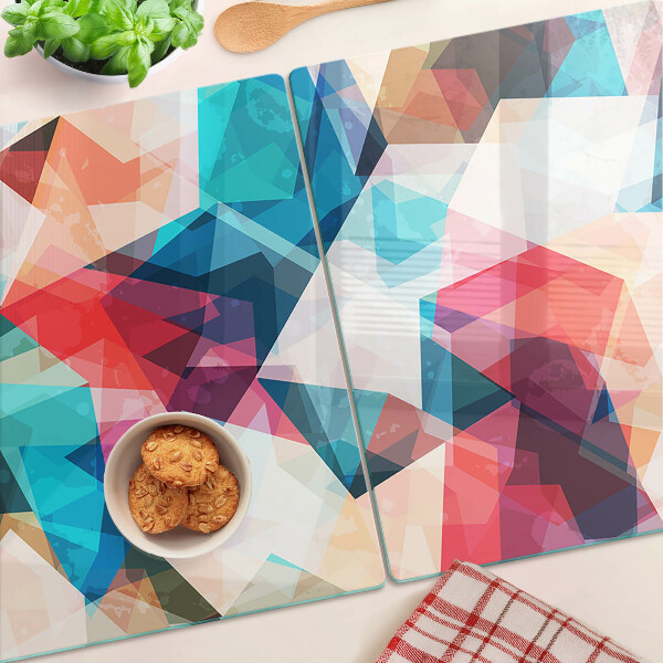 Tagliere in vetro temperato con motivi geometrici astratti in colori pastello