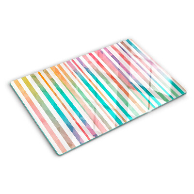 Tagliere in vetro temperato con strisce colorate nei toni dell'arcobaleno