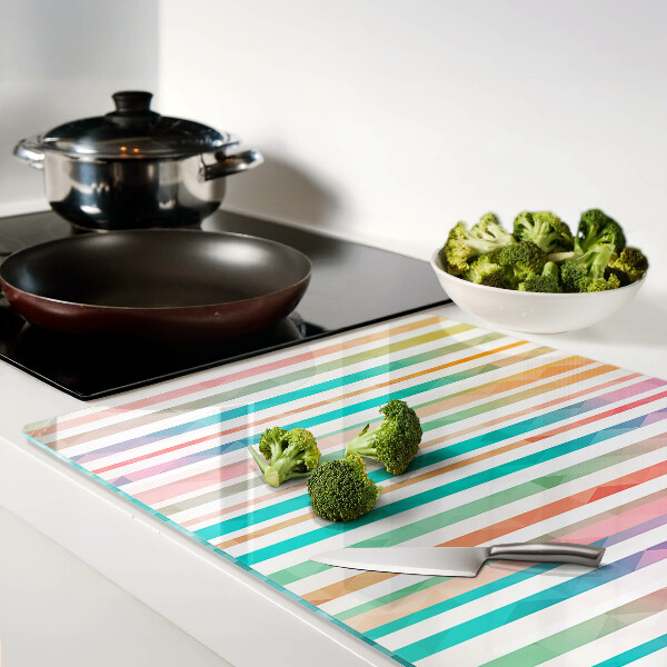 Tagliere in vetro temperato con strisce colorate nei toni dell'arcobaleno