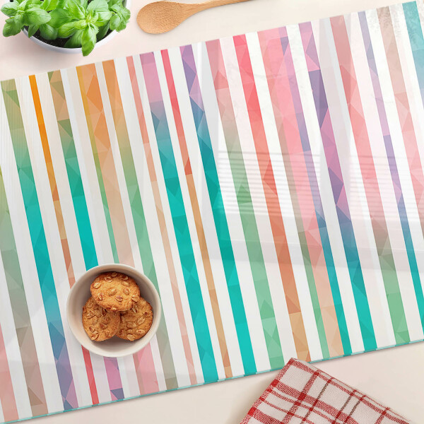 Tagliere in vetro temperato con strisce colorate nei toni dell'arcobaleno