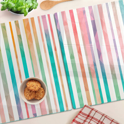 Tagliere in vetro temperato con strisce colorate nei toni dell'arcobaleno