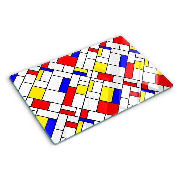 Tagliere in vetro temperato con decorazione geometrica ispirata a Mondrian