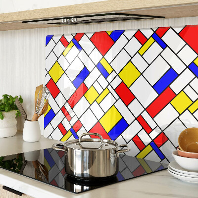 Tagliere in vetro temperato con decorazione geometrica ispirata a Mondrian