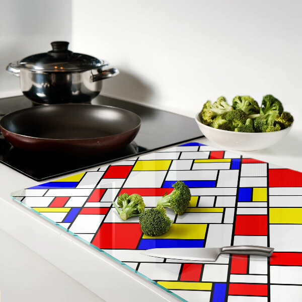 Tagliere in vetro temperato con decorazione geometrica ispirata a Mondrian