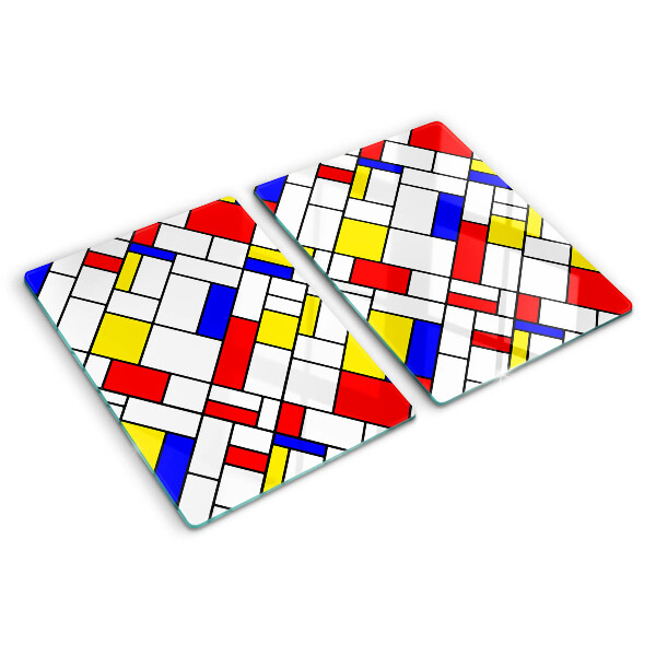 Tagliere in vetro temperato con decorazione geometrica ispirata a Mondrian
