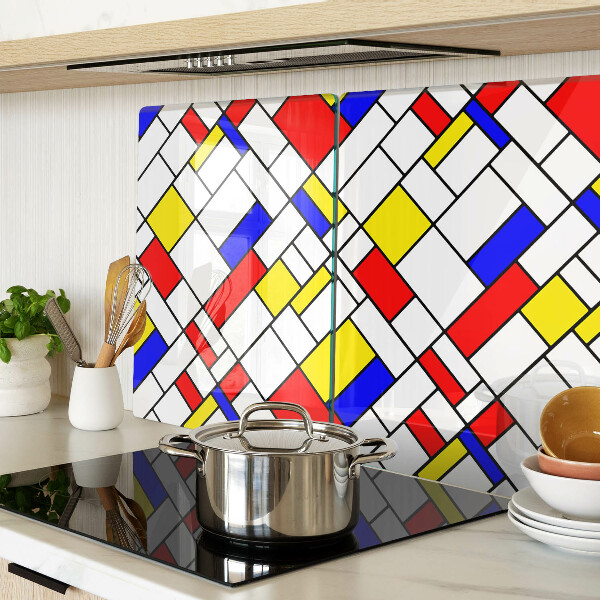 Tagliere in vetro temperato con decorazione geometrica ispirata a Mondrian