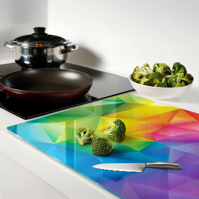 Tagliere in vetro con motivo geometrico colorato nei toni dell'arcobaleno