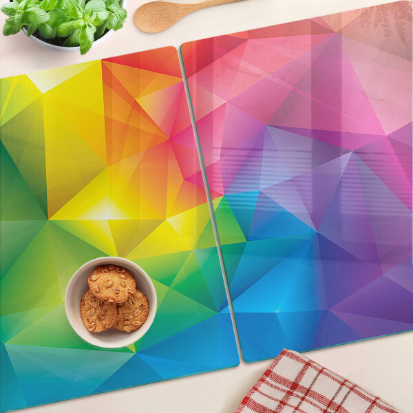 Tagliere in vetro con motivo geometrico colorato nei toni dell'arcobaleno