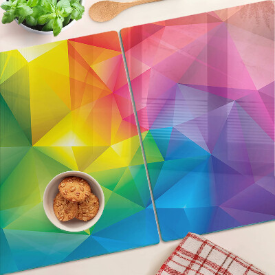 Tagliere in vetro con motivo geometrico colorato nei toni dell'arcobaleno