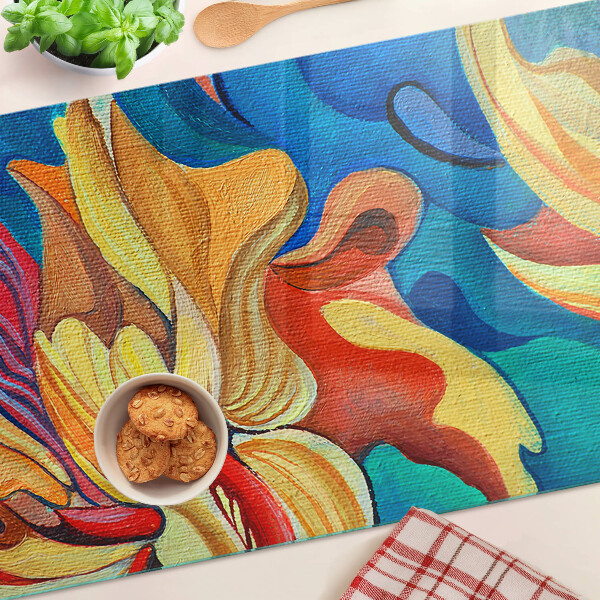 Tagliere in vetro temperato con fiori colorati su uno sfondo astratto