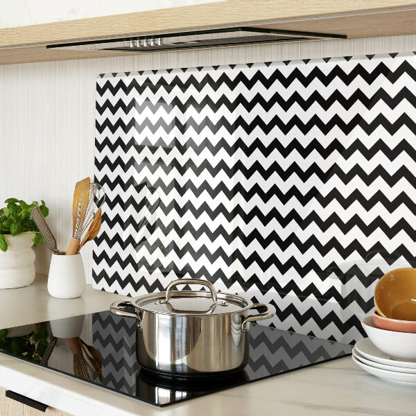 Tagliere in vetro temperato con motivo zigzag in bianco e nero