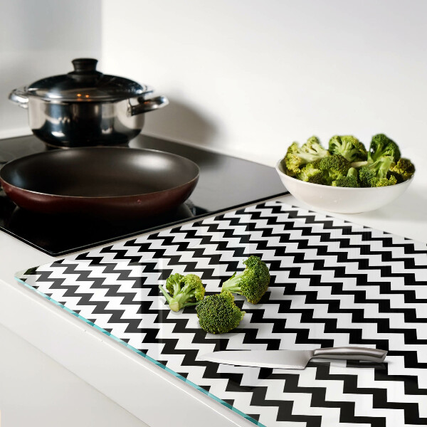 Tagliere in vetro temperato con motivo zigzag in bianco e nero