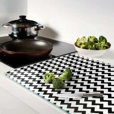 Tagliere in vetro temperato con motivo zigzag in bianco e nero