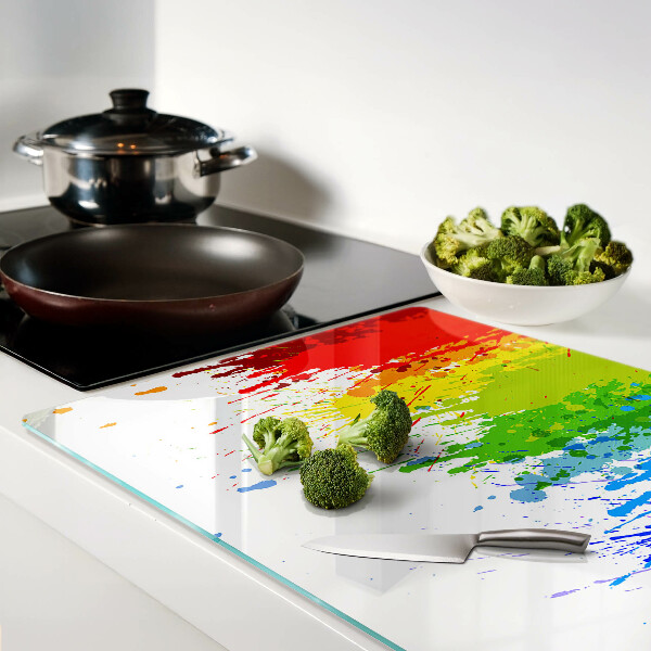 Tagliere in vetro con motivo a macchie di vernice colorata