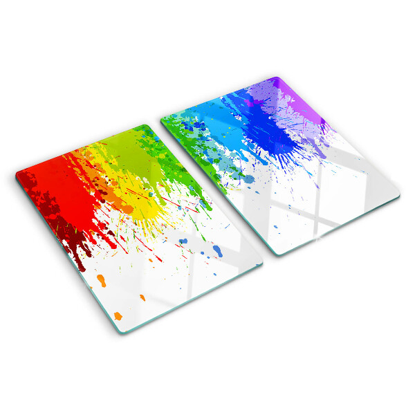 Tagliere in vetro con motivo a macchie di vernice colorata