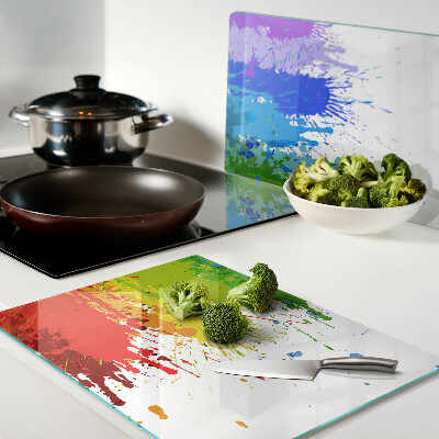 Tagliere in vetro con motivo a macchie di vernice colorata