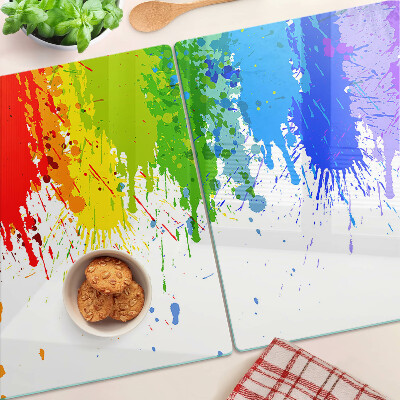 Tagliere in vetro con motivo a macchie di vernice colorata