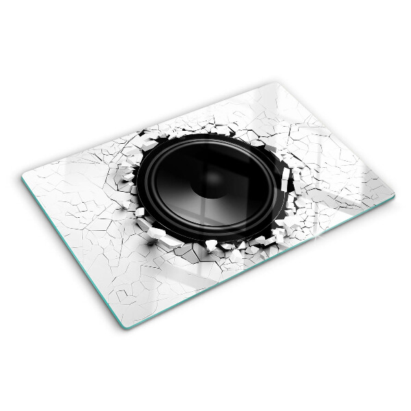 Tagliere in vetro temperato con motivo altoparlante nel muro rotto