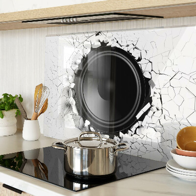 Tagliere in vetro temperato con motivo altoparlante nel muro rotto