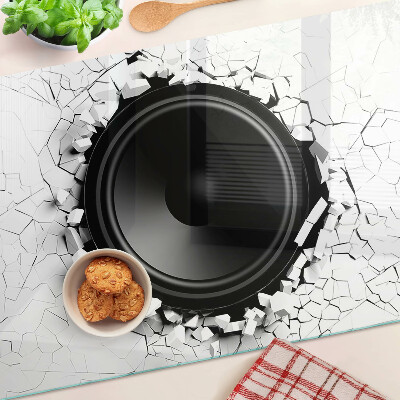 Tagliere in vetro temperato con motivo altoparlante nel muro rotto