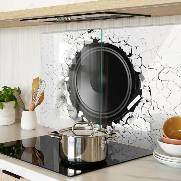 Tagliere in vetro temperato con motivo altoparlante nel muro rotto