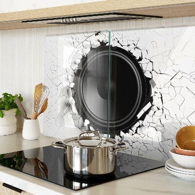 Tagliere in vetro temperato con motivo altoparlante nel muro rotto