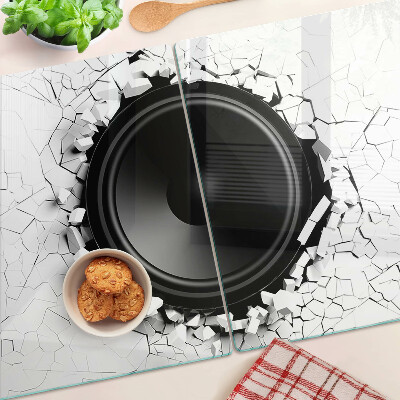 Tagliere in vetro temperato con motivo altoparlante nel muro rotto