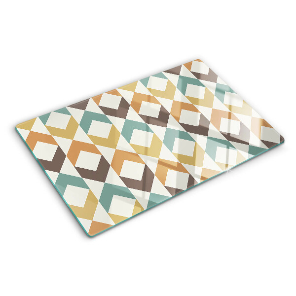 Tagliere in vetro temperato con motivo geometrico nei toni pastello