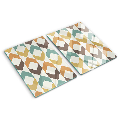 Tagliere in vetro temperato con motivo geometrico nei toni pastello