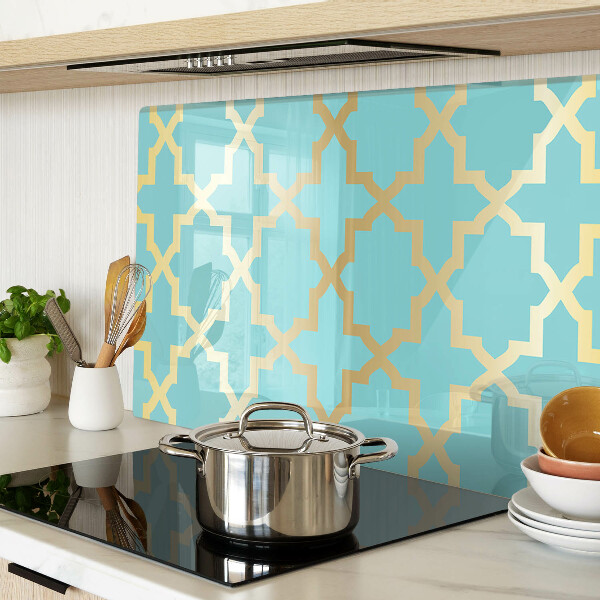 Tagliere in vetro temperato con motivo arabesco nei toni dell'azzurro