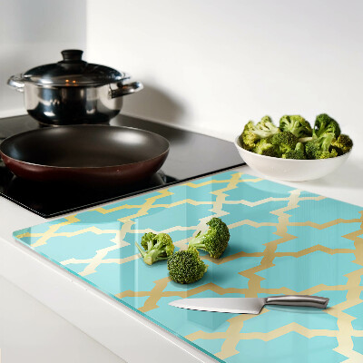 Tagliere in vetro temperato con motivo arabesco nei toni dell'azzurro