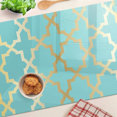 Tagliere in vetro temperato con motivo arabesco nei toni dell'azzurro