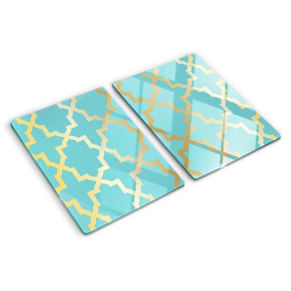 Tagliere in vetro temperato con motivo arabesco nei toni dell'azzurro