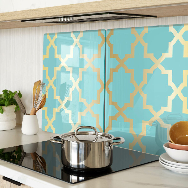 Tagliere in vetro temperato con motivo arabesco nei toni dell'azzurro