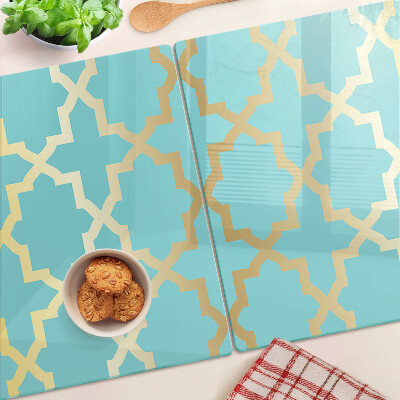 Tagliere in vetro temperato con motivo arabesco nei toni dell'azzurro