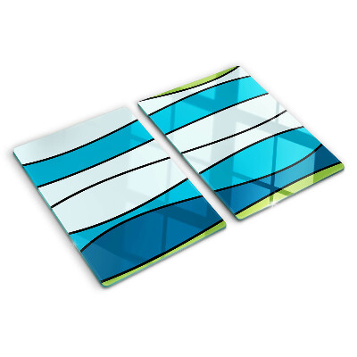 Tagliere in vetro con motivo a onde nei toni del blu e del verde
