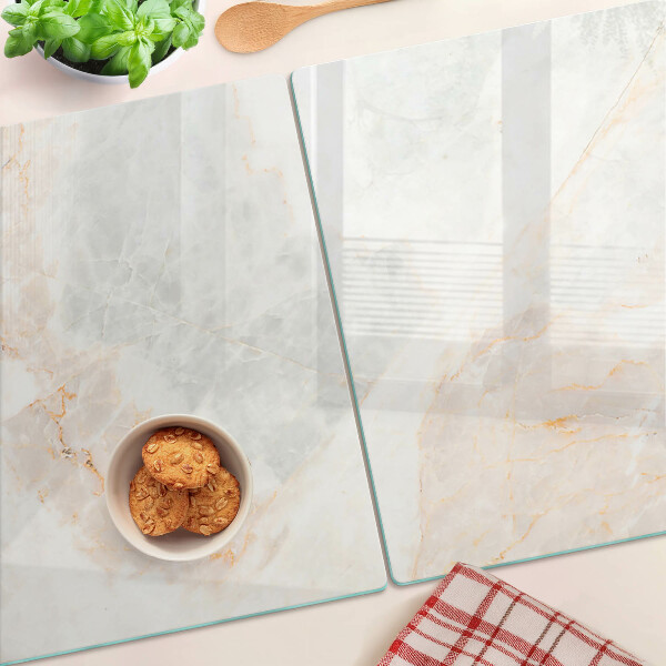 Tagliere in vetro temperato con motivo marmorizzato e venature dorate