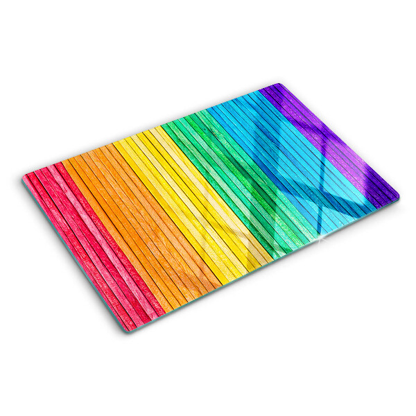 Tagliere in vetro temperato con strisce colorate a effetto arcobaleno