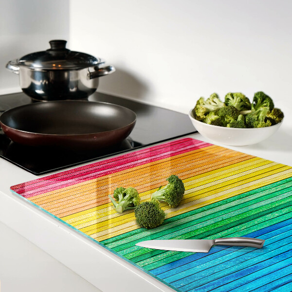 Tagliere in vetro temperato con strisce colorate a effetto arcobaleno