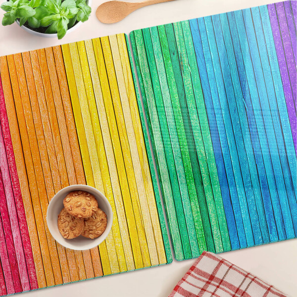 Tagliere in vetro temperato con strisce colorate a effetto arcobaleno
