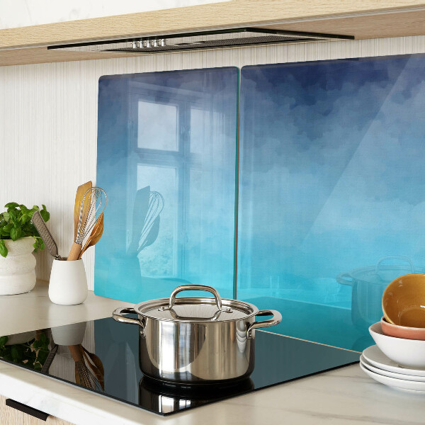 Tagliere in vetro con finitura trasparente nei toni del blu effetto nebbia