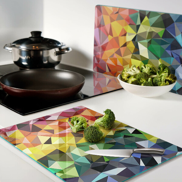 Tagliere in vetro con mosaico colorato di triangoli