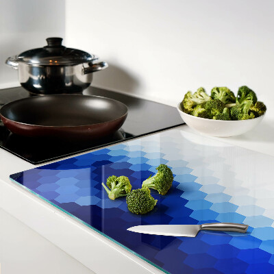 Tagliere in vetro temperato con motivo a esagoni blu sfumati